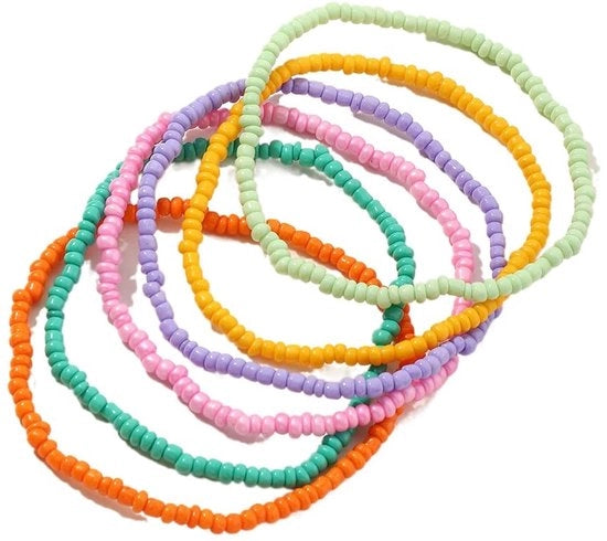 Anello per caviglia realizzato a mano - 7 perle anello per caviglia - Ornamenti multicolore a maglia - Flessibile e duraturo - Leggero e comodo - Anello per caviglia per bracciale