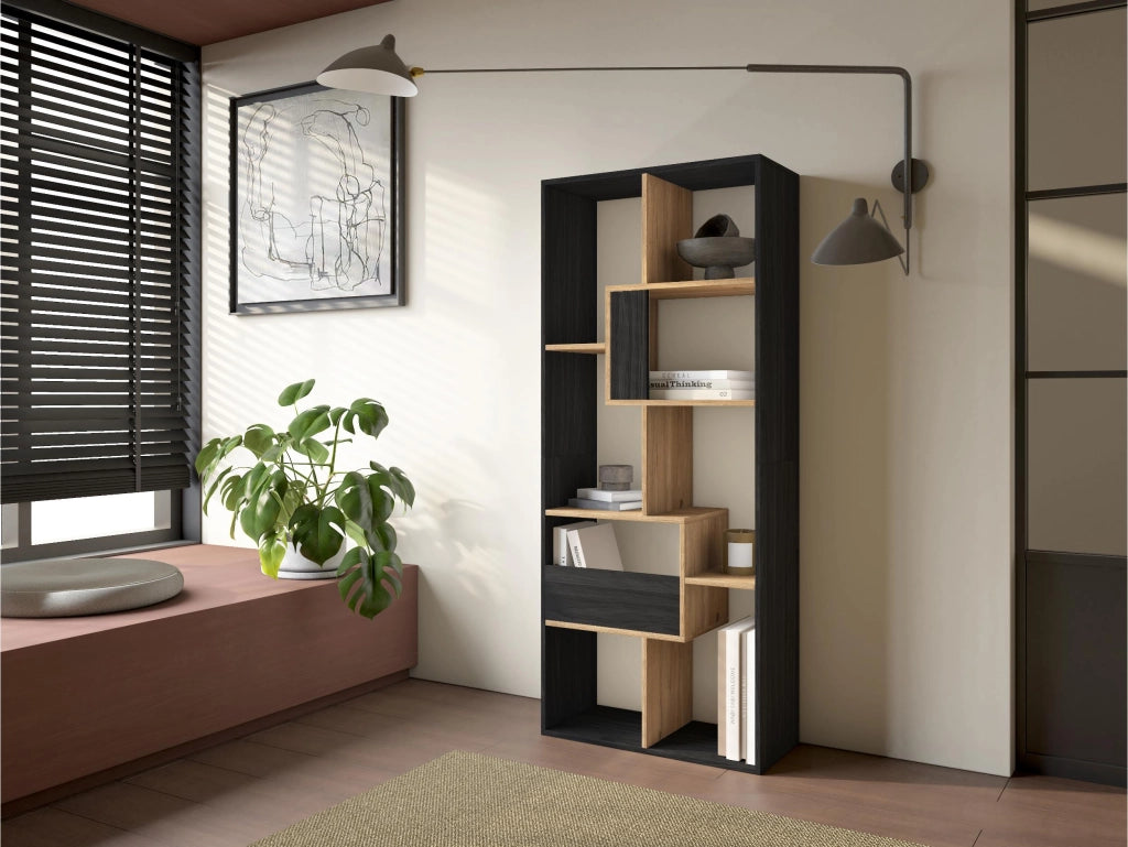 Libreria scaffale, 162x67x31cm, Per libri, Nero e rovere RF4119