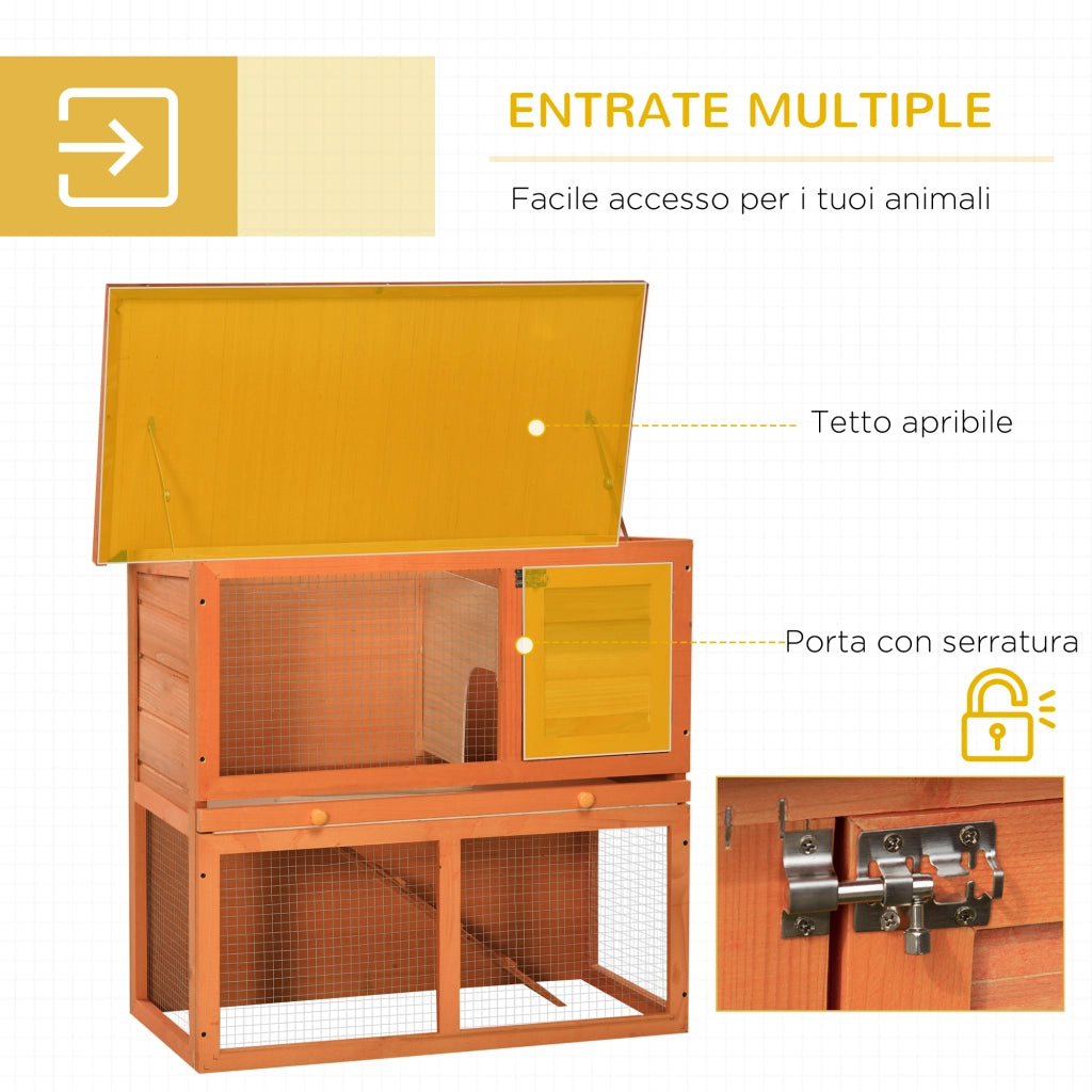 Gabbia Conigli a Due Piani ¨C Minimal ¨C Legno Abete 90x45x80 cm