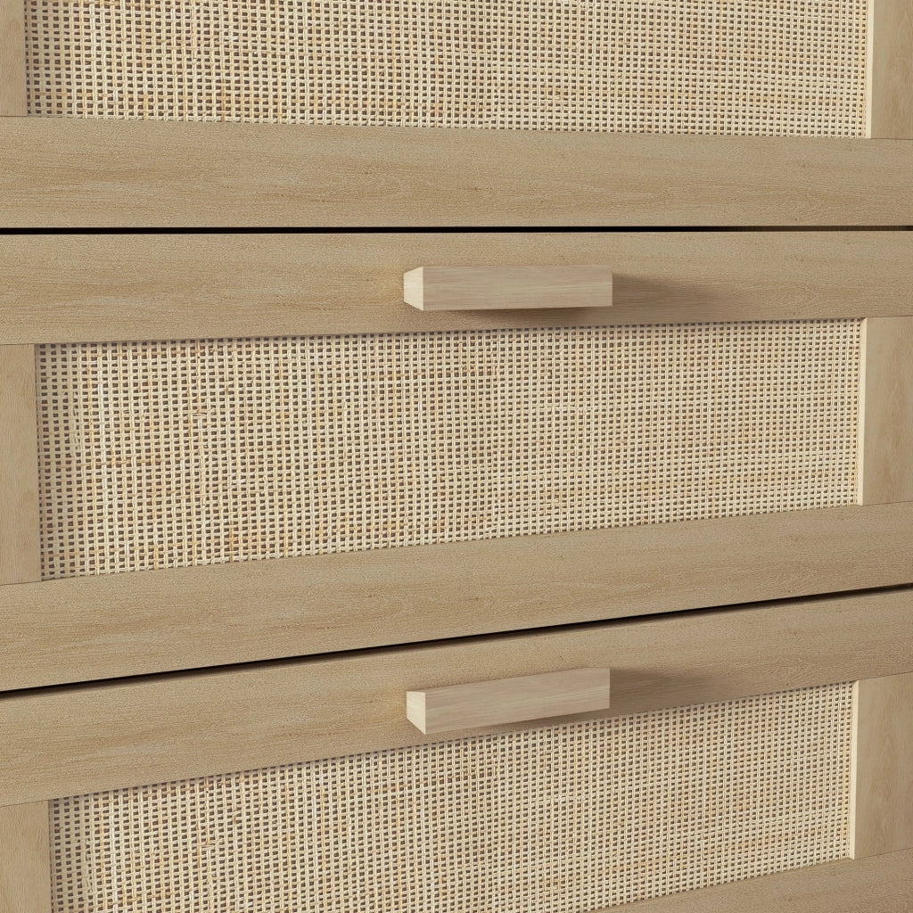 Cassettiera 6 Cassetti Stile Boho per Soggiorno e Camera da Letto 110x40x75 cm in Legno e Rattan Naturale