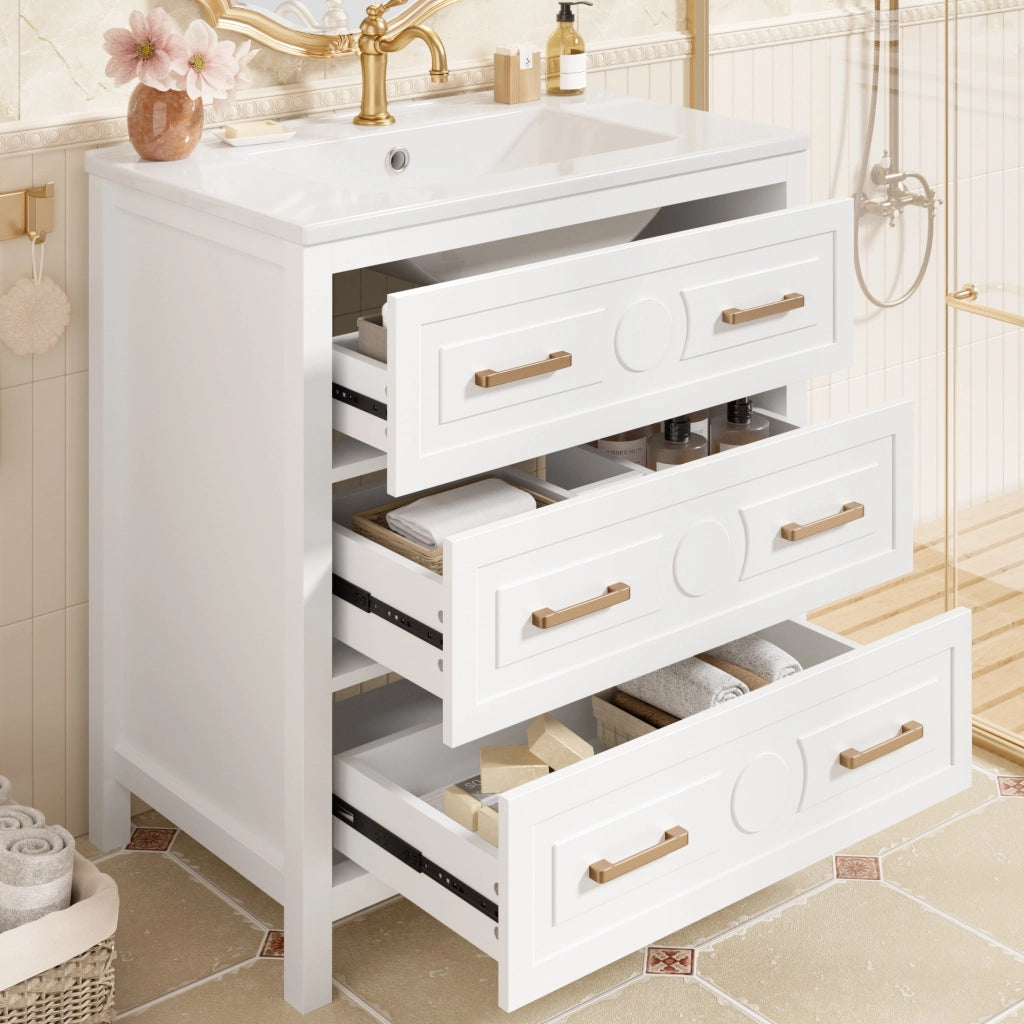 MOBILE BAGNO con lavabo 76,5x47x82 cm MDF e Ceramica Bianco 3 cassetti