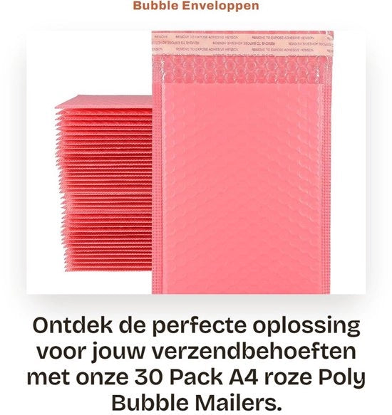 Enveloppe a Bolla 30 pezzi - Formato A4 29x36cm - Enveloppe impermeabile imbottita - Chiusura automatica - Rosa - Per spedizione e imballo - Borse di spedizione