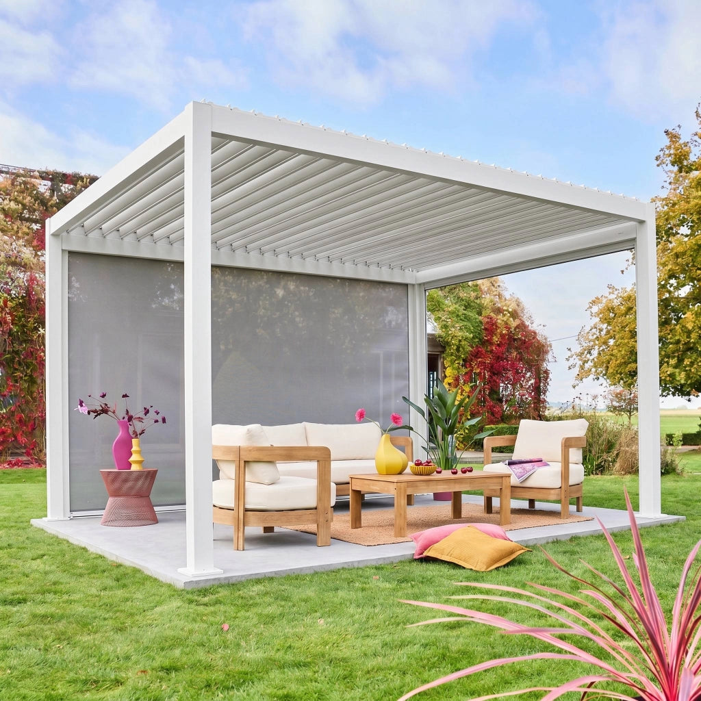 tenda laterale avvolgibile alluminio e textilene per pergola, 4m ,