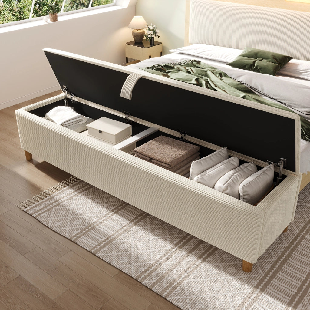 Panca da letto con vano contenitore, 165 x 38 cm, panca imbottita con meccanismo idraulico per il vano contenitore, adatta per camera da letto, soggio
