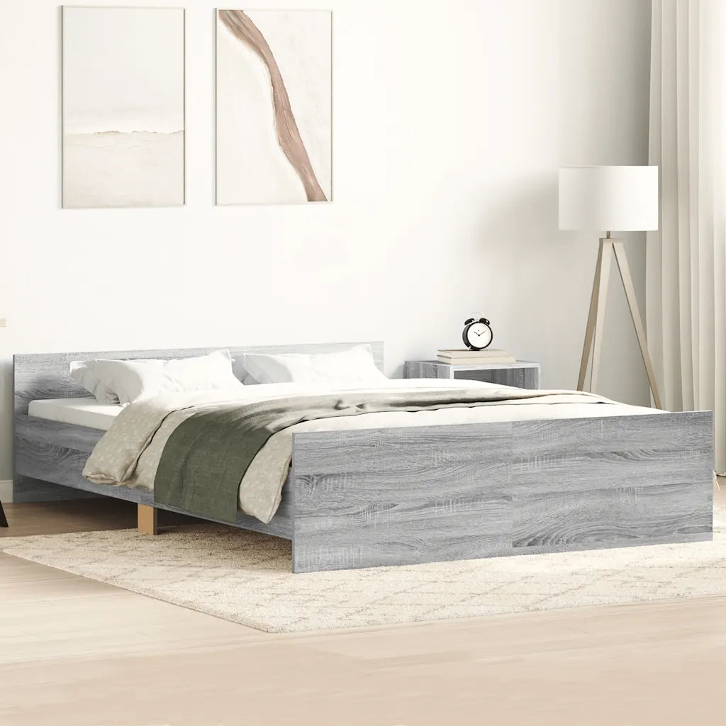 Letto matrimoniale | Letto per adulti | Giroletto con Testiera e Pediera Grigio Sonoma 120x190 cm