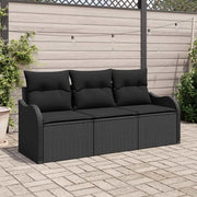 Set Divano da Giardino con cuscino 3 pcs Nero polyrattan 3345563