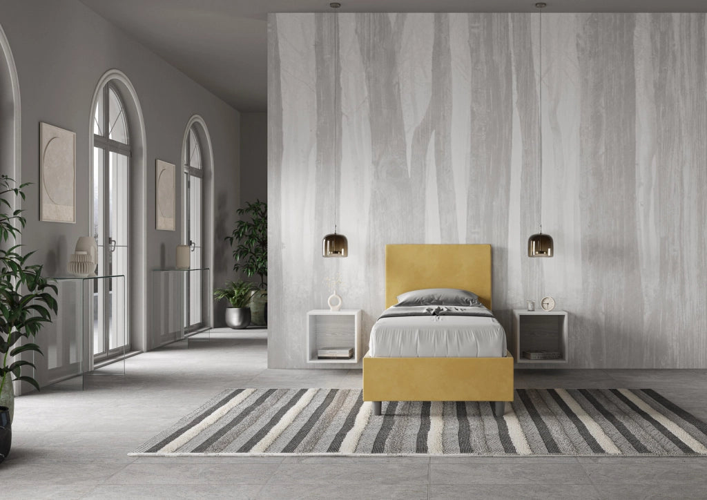 BS COM Letto singolo con rete imbottito 90x200 microfibra ocra