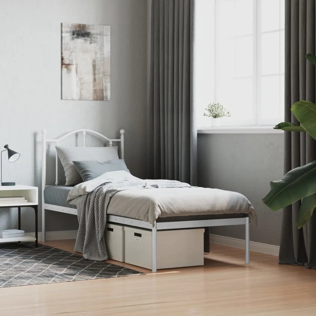 Giroletto senza Materasso con Testiera-Struttura Letto Metallo Bianco 75x190 cm 108188