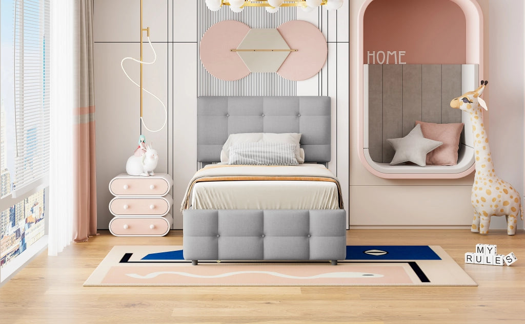 letto imbottito lino grigio 90 x 200 cm