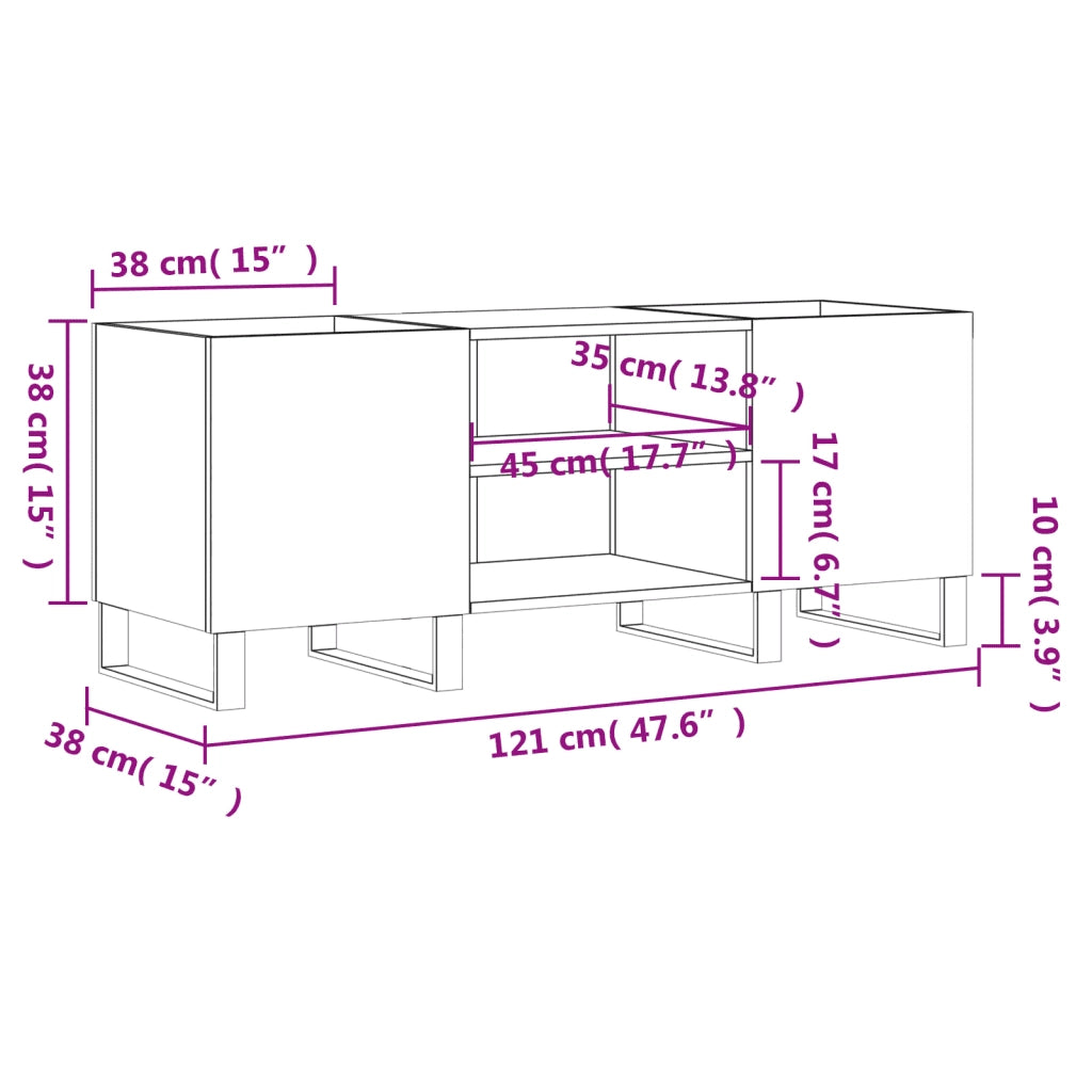 Mobile porta dischi spazioso e classico 121 x 38 x 48 cm stile industriale in legno composito grigio cemento 02_0049098