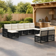 Set Divano da Giardino 9 pz Nero e Bianco Crema polyrattan 3435238