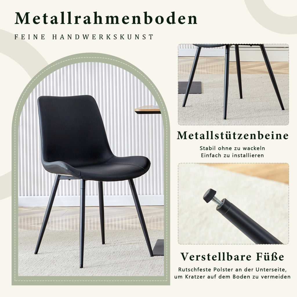 Sedia da pranzo seduta ampia schienale ergonomico con gambe metalliche antiscivolo, in PU nero
