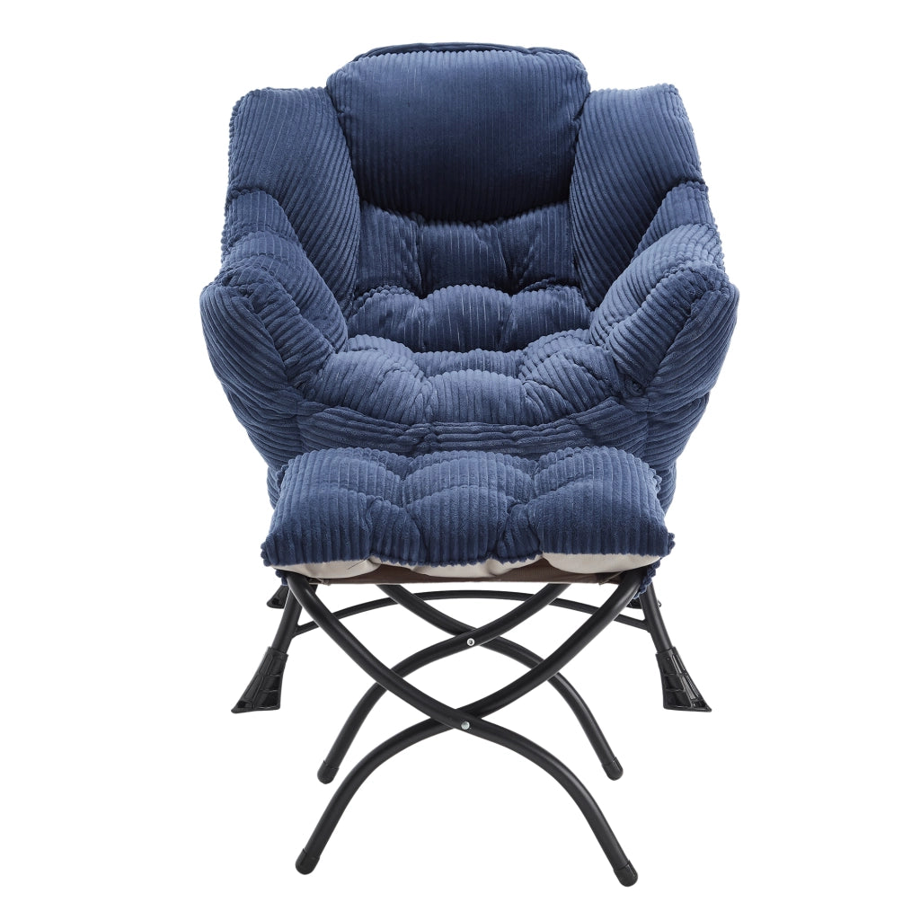 Poltrona relax moderna con poggiapiedi e tascone laterale - Zephmum - Blu marino per spazi piccoli