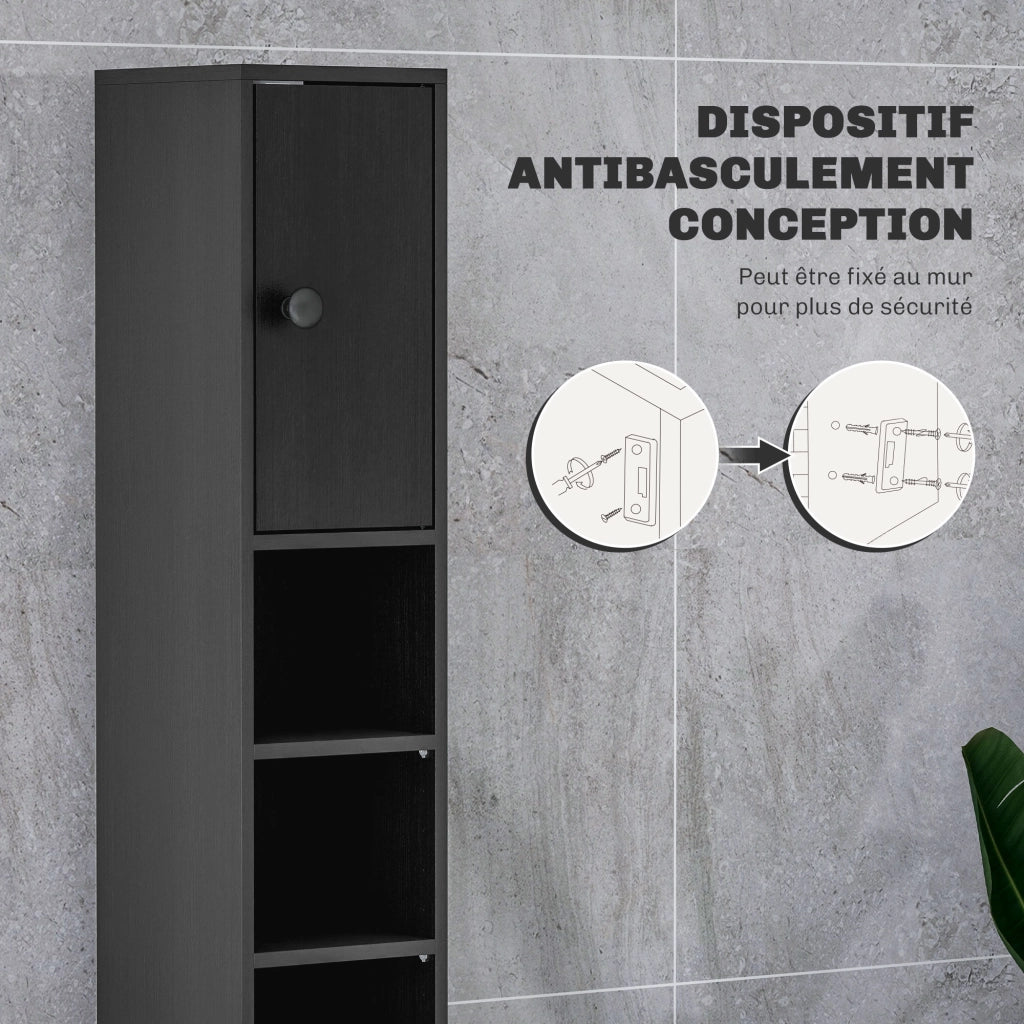 Colonna Armadietto Bagno con Ripiani Regolabili ¨C Minimal ¨C 20x20x180 cm Nero