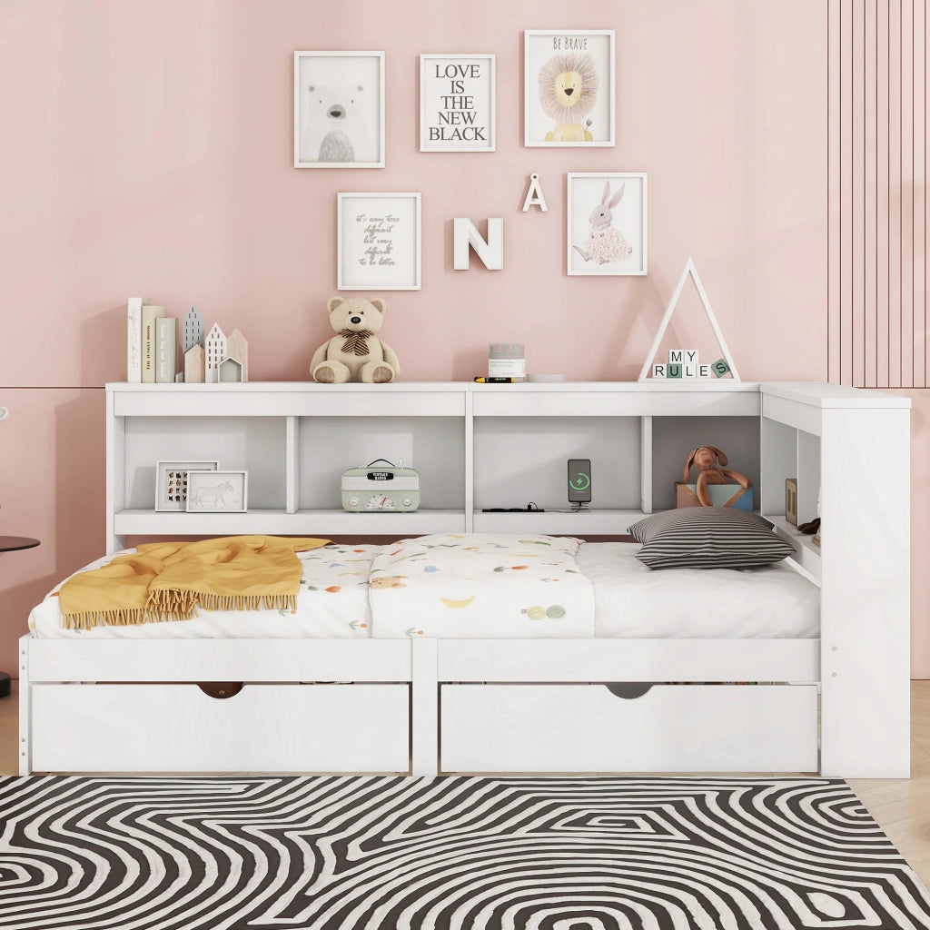 Daybed 90x200 - Xylo - Bianco con cassetti e porta USB