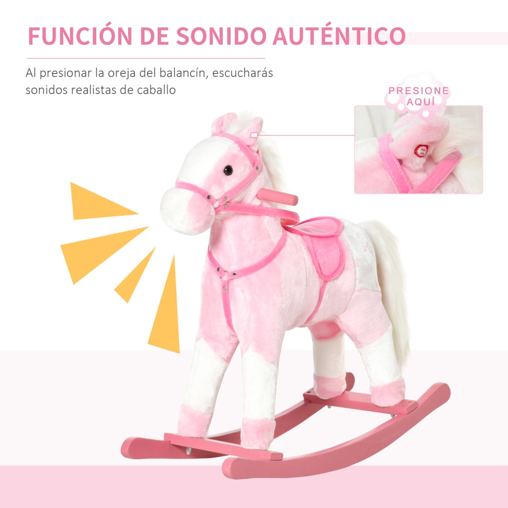 Cavallo a Dondolo in Peluche ¨C Xylo ¨C Rosa con Suoni, 74x28x65 cm