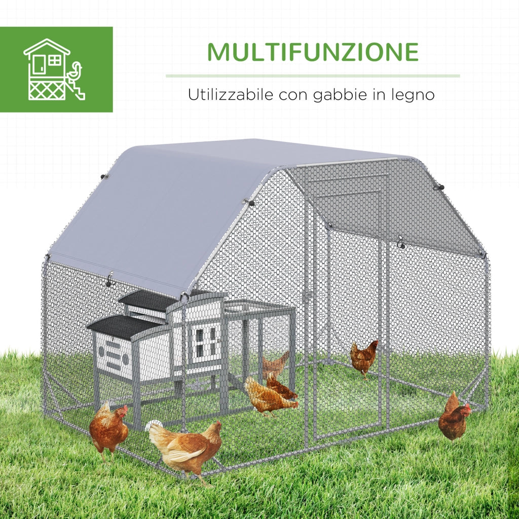 Recinto per Galline ¨C Xylo ¨C Acciaio con Telo di Copertura, 280x190x195 cm
