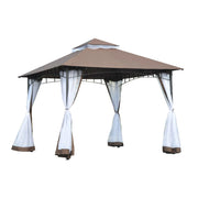 EasyComfort Gazebo da Giardino 3x3m con Zanzariera, Tetto a 2 Livelli e Struttura in Metallo Marrone