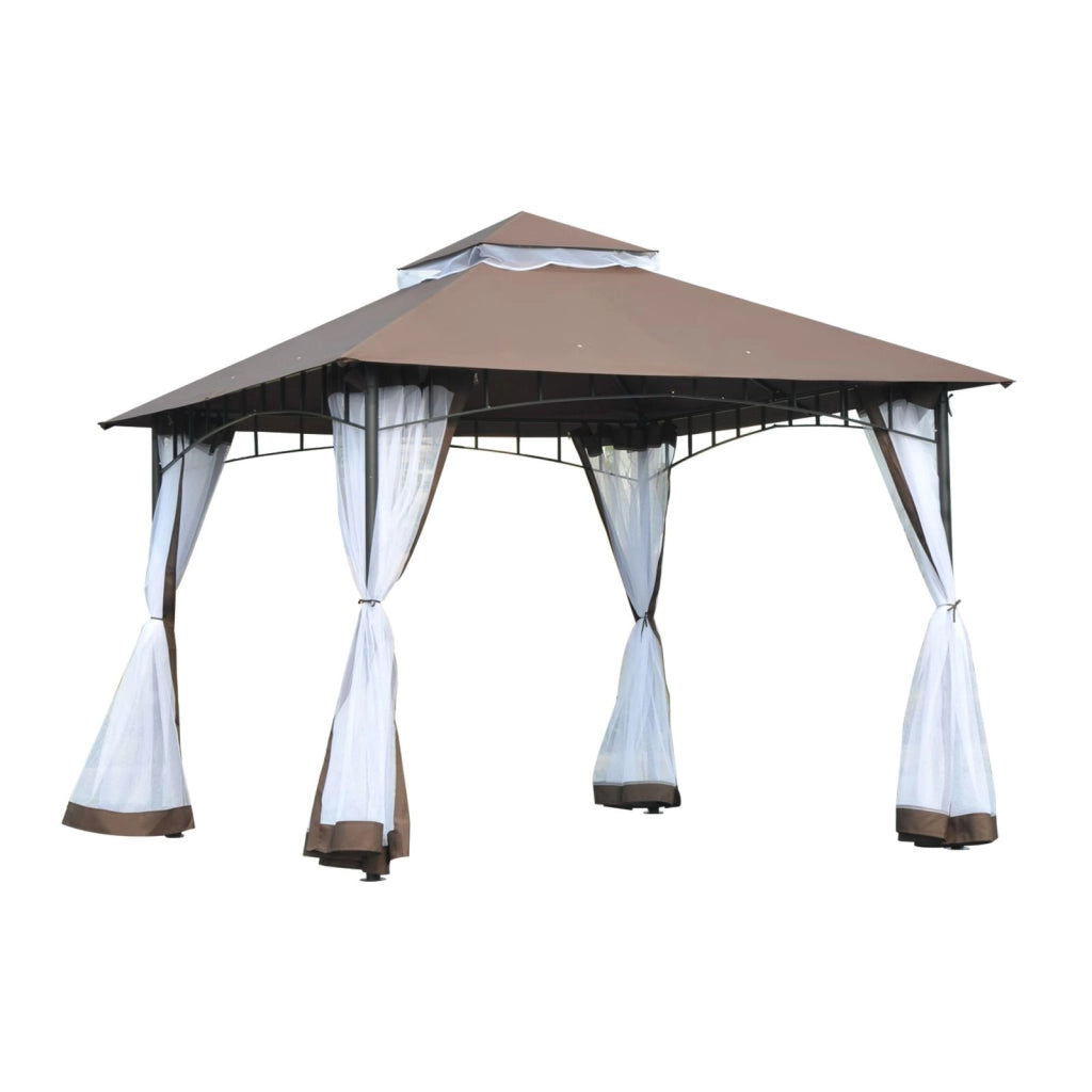 EasyComfort Gazebo da Giardino 3x3m con Zanzariera, Tetto a 2 Livelli e Struttura in Metallo Marrone