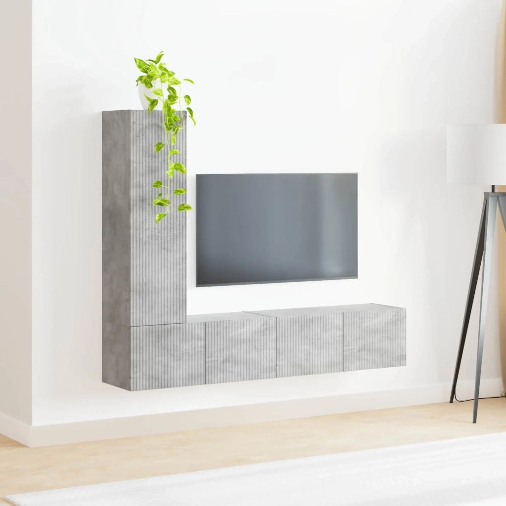 Set mobile TV 3 pz | Armadietto TV | Mobile Porta TV Grigio cemento Legno multistrato