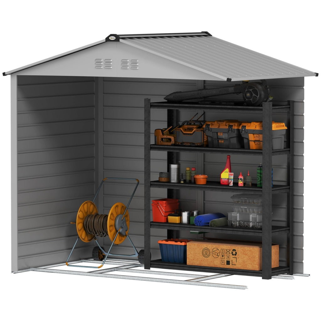 Casetta da giardino in acciaio zincato, 2,43 m2 (213 x 131 x 192 cm), con tetto a falde, porta scorrevole con serratura, resistente alle intemperie,