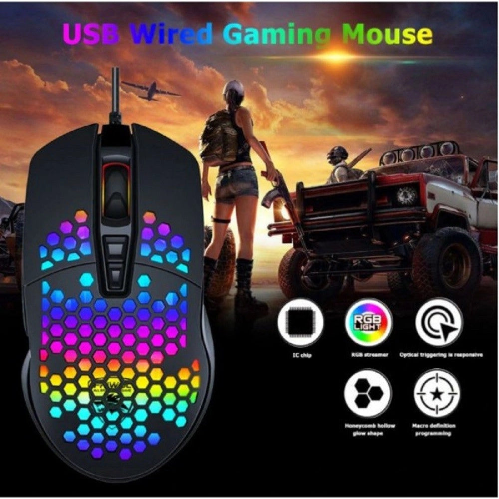 Trade Shop - Mouse Da Gioco Cablato Usb Macro Definition 7 Tasti Programmabile Luce Rgb Qm1 -