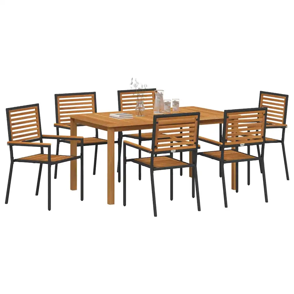 Set da Pranzo per Giardino 7 pcs Nero Legno di Acacia Massello