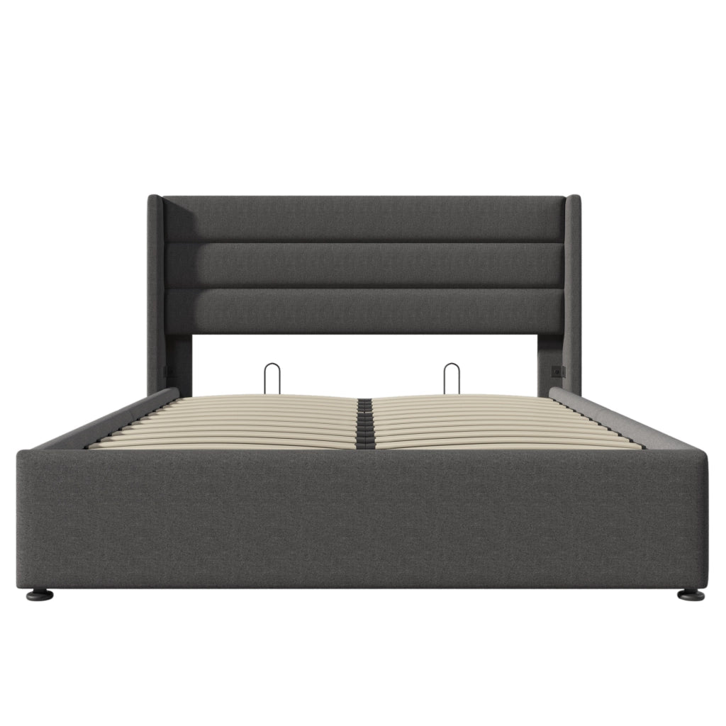 letto imbottito lino grigio 160 x 200 cm