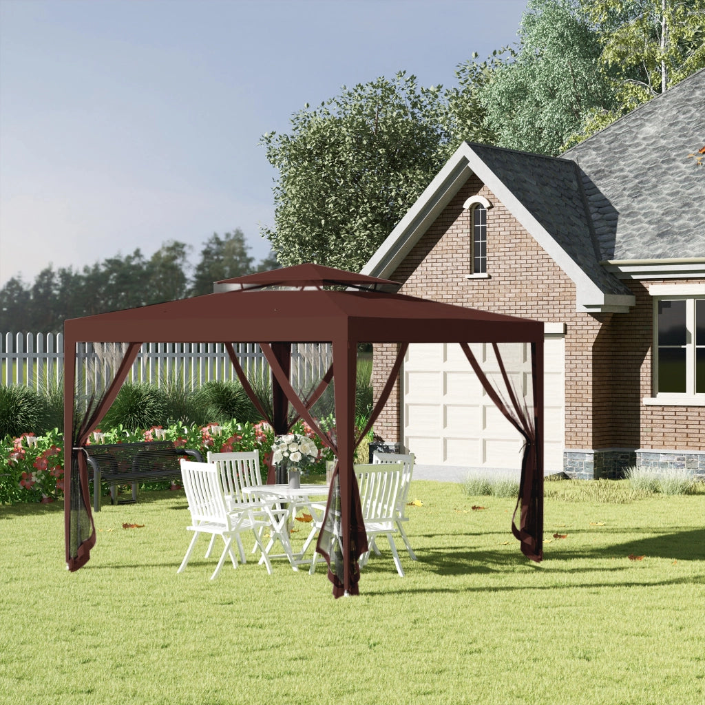 Gazebo da giardino 3x3 m ¨C Minimal ¨C marrone, 4 zanzariere, telaio in metallo