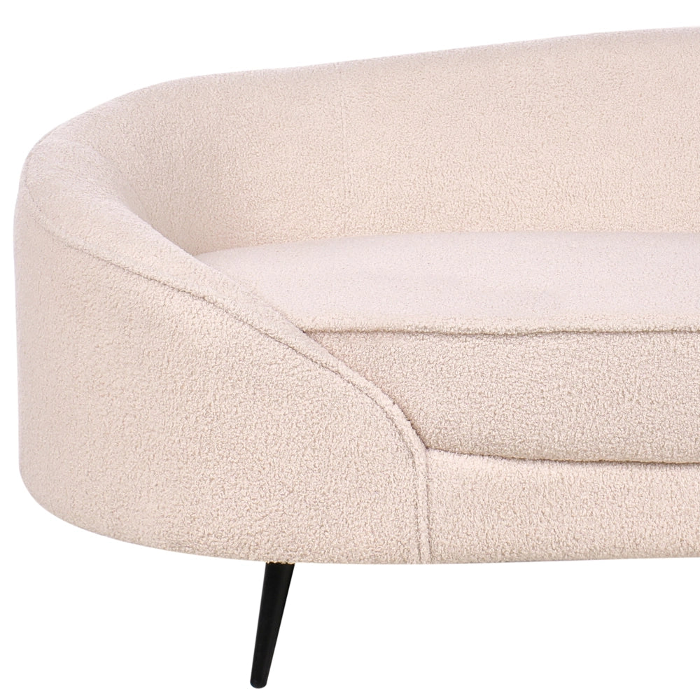 Divano tessuto bouclè beige chiaro glamour curvo in stile retrò a 2 posti con gambe metallo