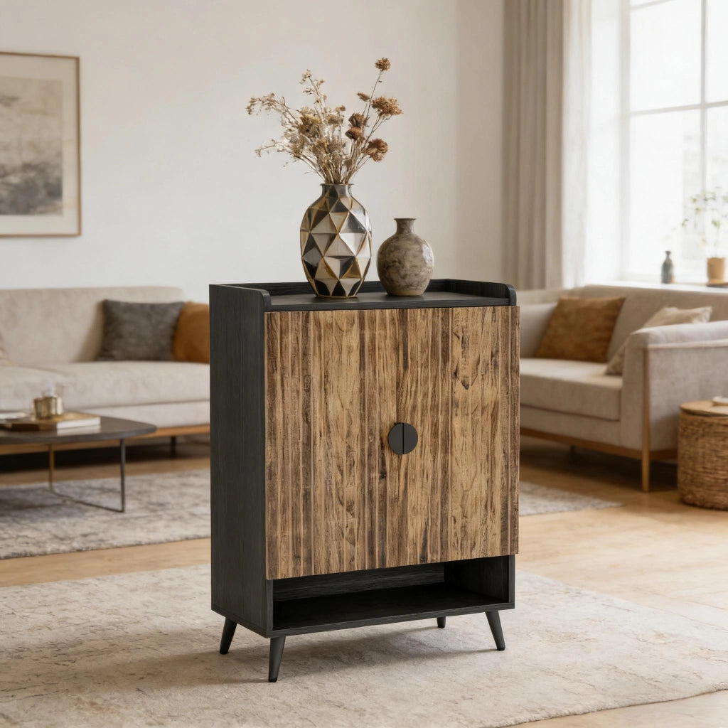 Scarpiera con 2 ante e 7 livelli; ripiano regolabile - per ingresso - 75.9×37.1×109.9 cm - nero e marrone