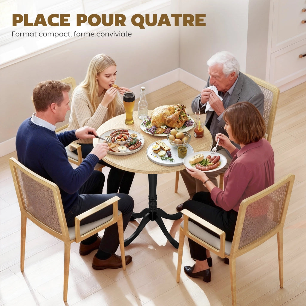 Tavolo da pranzo rotondo 4 persone ? 80 cm ¨C Xylo ¨C legno naturale e nero, gambe in acciaio