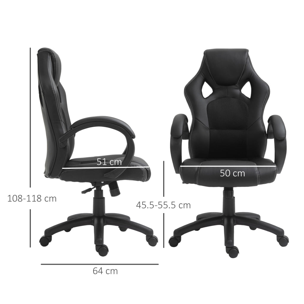 EasyComfort Sedia da Gaming ad Altezza Regolabile, Sedia da Ufficio con Funzione a Dondolo, Girevole e Reclinabile, 71x61x108-118 cm, Nera