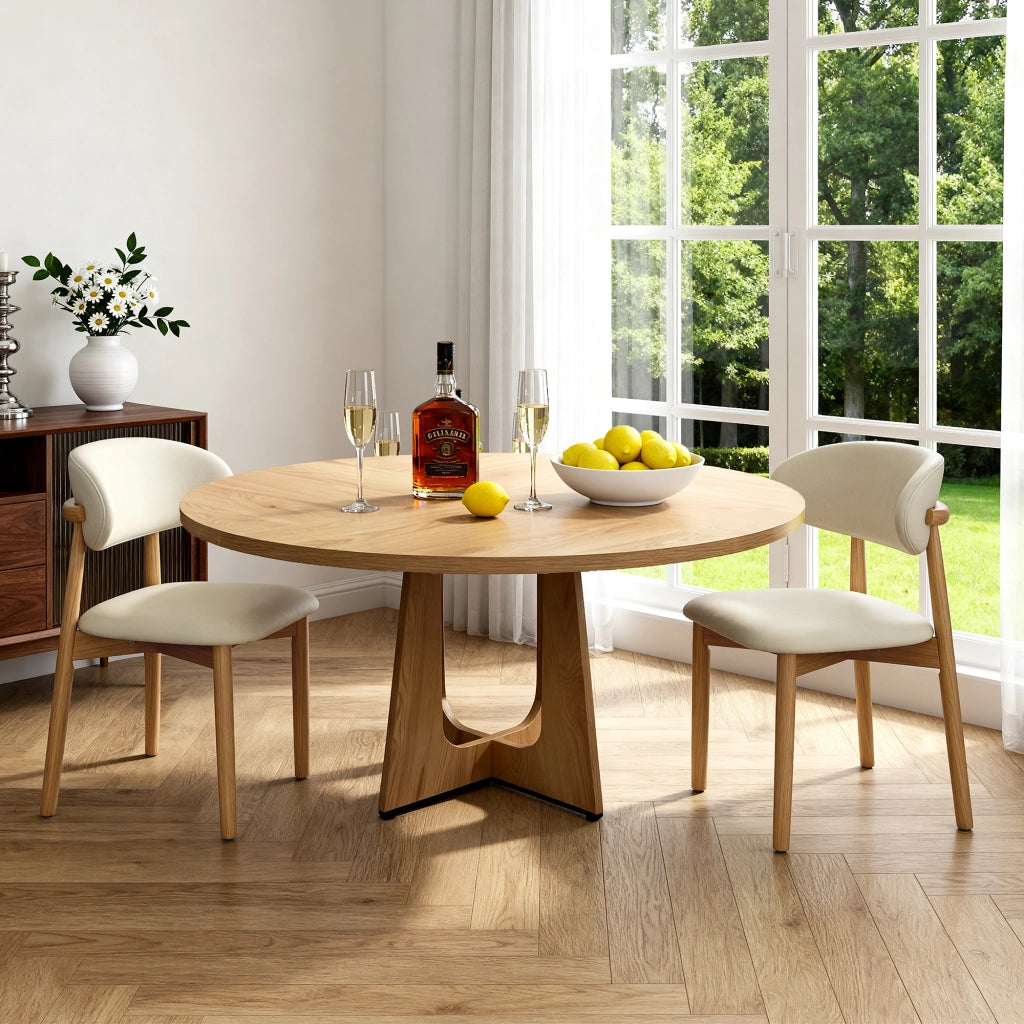 Sedie da pranzo in legno massello, set da 2 pezzi, schienale ergonomico, piedini antiscivolo, color beige e legno naturale