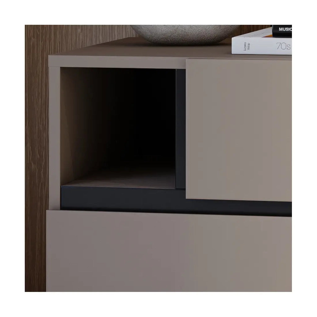 Tavolino da notte HAVANA beige e nero – 2 cassetti e 1 nicchia – Contenitore moderno ed elegante design