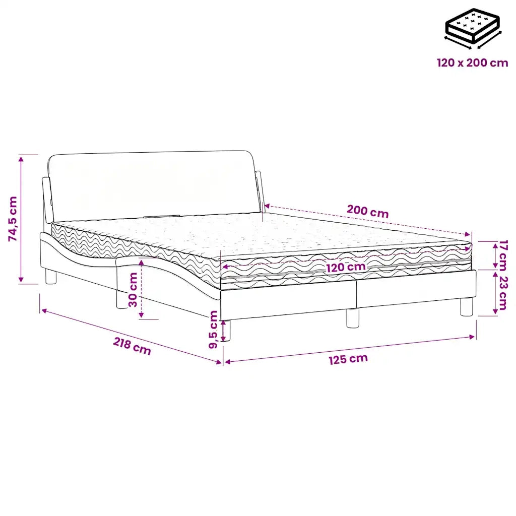 Letto con Materasso-Struttura Letto con Materasso Dover Rosa 120x200 cm in Velluto