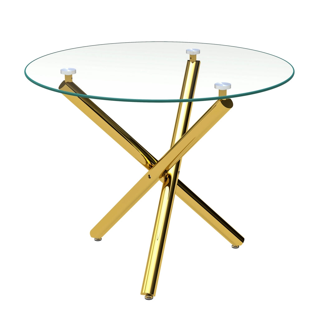 Tavolo da pranzo rotondo in vetro temperato gambe dorate 80x80x76 cm stile minimalista moderno