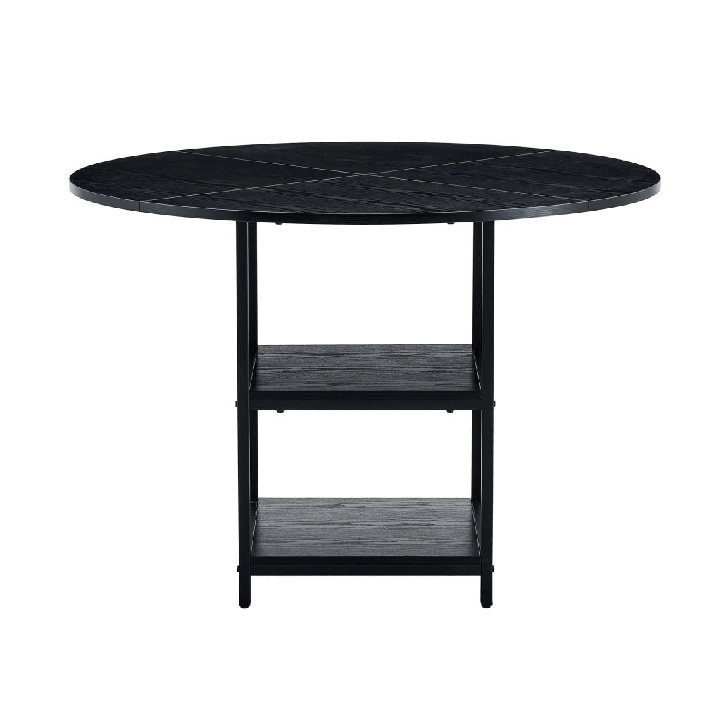 Tavolo da pranzo rotondo - Zephmum- 107 cm, piano MDF nero + struttura metallica, doppio piano di stoccaggio