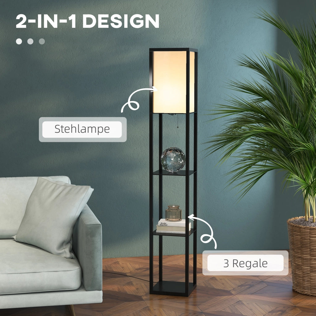 Lampada da terra con ripiani, attacco E27 fino a 40W (lampadina non inclusa), illuminazione per interni per soggiorno e camera da letto, legno nero,