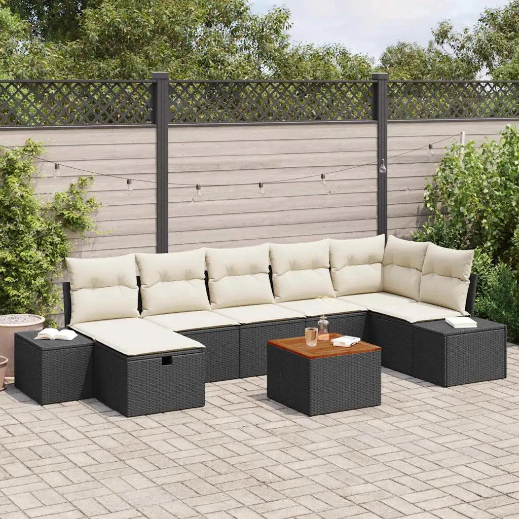 Set Divano da Giardino con cuscino 8 pcs Nero polyrattan