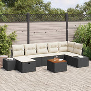 Set Divano da Giardino con cuscino 8 pcs Nero polyrattan