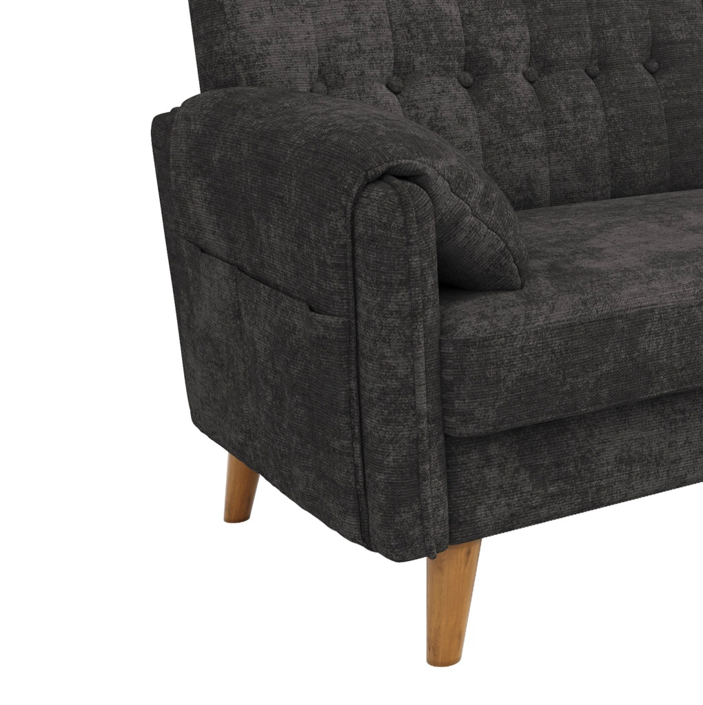 Divano a 2 posti in chenille grigio scuro; 161;5 x 79 x 83;5 cm; con cuscini e struttura in ferro