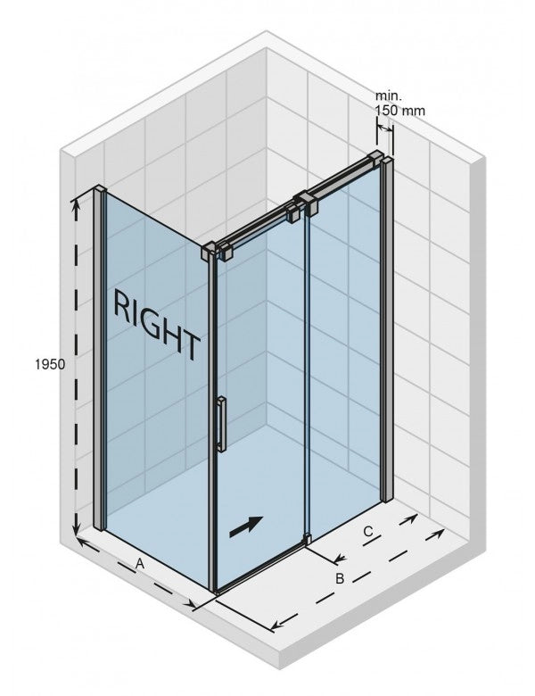 Box doccia angolare destro OCEAN 203 RIHO 140x100 x195cm con porta scorrevole