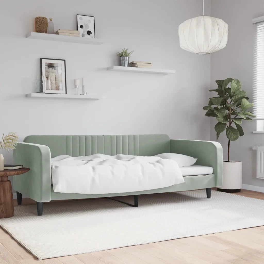 Letto singolo | Letto per adulti | Letto da Giorno Grigio Chiaro 100x200 cm in Velluto