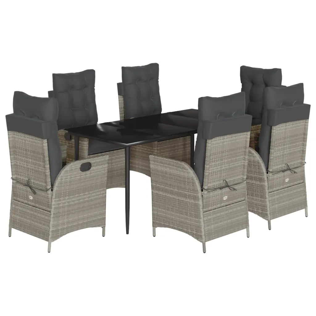 Set da Pranzo da Giardino 7 pz Cuscini Polyrattan Grigio Chiaro