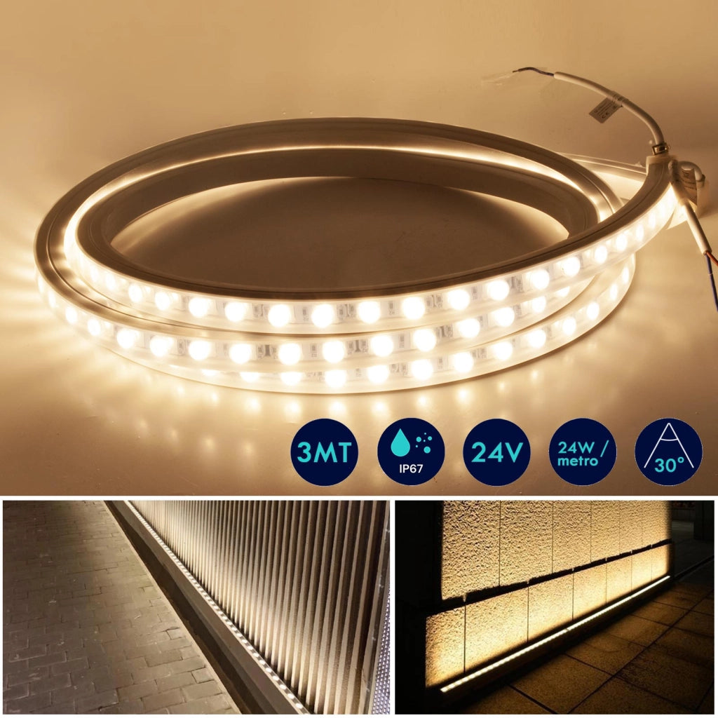 Wall Washer flessibile barra luminosa 24V IP67 striscia LED 24W / MT luce angolo 30 gradi esterni giardino facciata edifici barche 3 METRI 4000K