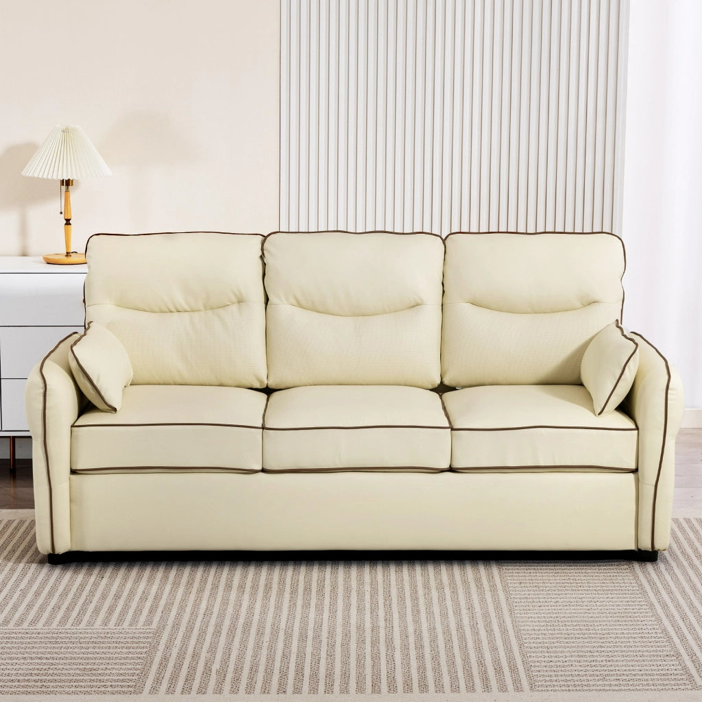 Divano 3 Posti in Similpelle Imbottito con 2 Cuscini ¨C Xylo ¨C 190x83x90 cm Beige