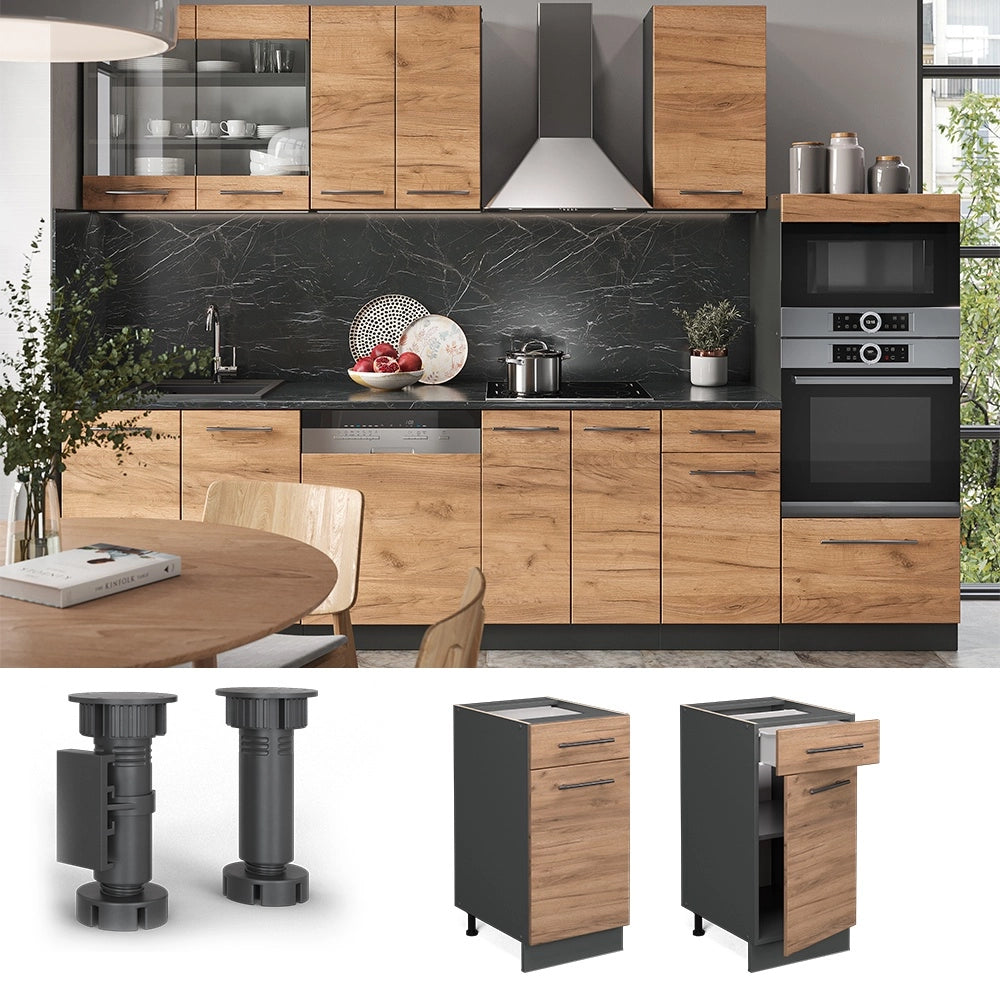 Mobiletto base per cucina Fame-Line Rovere dorato/Antracite 40 cm, PL Antracite Vicco