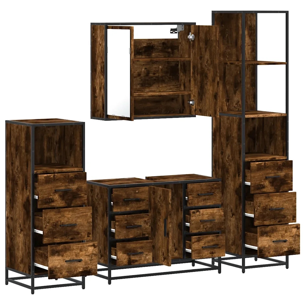 Set Mobili da Bagno 4 pz Rovere Fumo in Legno Multistrato 3301262
