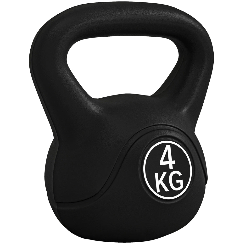 Kettlebell 4 kg ¨C Xylo ¨C Base Piatta, Impugnatura Larga, Riempimento Sabbia 18x12x20 cm Nero